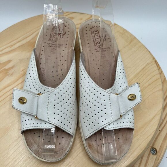 Fly Flot Leather Sandal Slides Womens 7.5 39 White Comfort Shoe Anatomic Italian - Picture 6 of 11